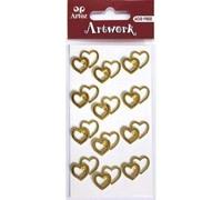 Gold Double Heart Craft Embellishment Romantic Or Wedding Card Topper Scrapbooking Stickers by Artoz Artwork