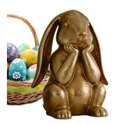 Gold Easter Bunny Figurines, Easter Thinking Bunny Statue, Decorative Spring Home Accent, Tabletop or Shelf Decor for Entryway Mantel Dining Table Living Room Farmhouse Office Indoor Holiday Display