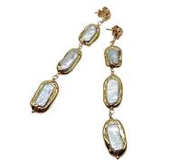 Gold elephant Charm Cultured White Biwa Freshwater Pearl wrap Stud Earrings
