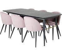 Gold ensemble table, table extensible longueur cm180 / 220 noir et 6 Velvet chaises Velours côtelé rose, noir.