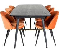 Gold ensemble table, table extensible longueur cm180 / 220 noir et 6 Velvet chaises Velours orange, noir.