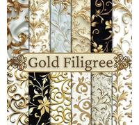 Gold Filigree Scrapbook Paper Craft Pad: 12 Golden Designs, 24 Double-Side Sheets Printed on 8.5"x8.5" Size Paper With Premium Color. Perfect for ... Collage, Cardstock, Gift Wrapping and More!