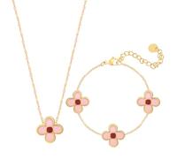 Gold Flower Choker Necklace Bracelet for Women 18K gold Paleted Leaf Clover Adjustable Pearl Necklace Bracelet Jewelry Set for Girls