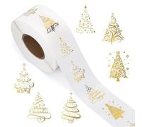 Gold Foil Christmas Stickers | 500Pcs 1-Inch Transparent Tree Decals | Adhesive Envelope Seals for Cards, Invitations | Perfect Adults, Students, Friends, Mother, Winter Holiday Crafts