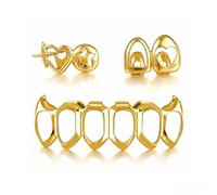 Gold Grillz Ensemble de bouchons dentaires en plaqué or avec visage ouvert Hip Hop pour grilles amovibles pour homme et femme, 1.5-4cm, Alliage, Pas de gemme
