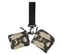 Gold Leaf Lot de 2 étuis à cartes pour femme Motif soleil et lune, Feuille d'or Soleil Lune, 1 size, Impression artistique