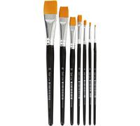 Creativ Company Pinceaux plats synthétiques 10247 – acrylique n°0–20 (2–24 mm) – 7 pièces – Noir