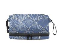 Gold Line Trousse de toilette double couche avec compartiment à pinceaux Motif vagues japonaises Bleu, multicolore, 27x15x14 cm/10.6x5.9x5.5 in, Trousse de toilette