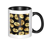 Gold Lips Tasse à café en céramique bicolore 330 ml - Tasse à thé classique, tasse cadeau, passe au micro-ondes, au bureau et à la maison