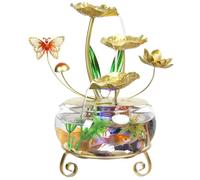 Gold Lotus Flower Water Fountain with LED Lights and Fish Tank, Luxury Creative Lotus Fountain Ornament, Relaxing Indoor Waterfall Fish Tank for Home Ambiance