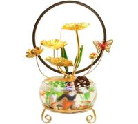 Gold Lotus Flower Water Fountain with LED Lights and Fish Tank,Luxury Elegant Lotus Ornament,Creative Tabletop Decoration for Home and Office,Relaxing Ambiance Indoor Waterfall (with Aperture)