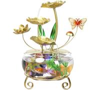 Gold Lotus Flower Water Fountain with LED Lights and Fish Tank,Luxury Elegant Lotus Ornament,Creative Tabletop Decoration for Home and Office,Relaxing Ambiance Indoor Waterfall (Single Lamp)