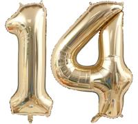 Gold Number 14 Balloon, Champagne Gold Balloon, 14Th Birthday Decoration, Giant Foil Balloon, 14Th Birthday Balloon For Party, Wedding, Children'S Birthday (Number 14)