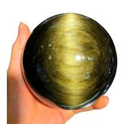 Gold Obsidian Crystal Sphere Quartz Ball Ornaments Feng Shui Stone for Witchcraft Scrying Home Decoration,3.14"(8cm)