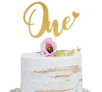 Gold ONE Décoration de gâteau pour 1er anniversaire - Paillettes dorées en forme de cœur, fournitures de décoration de gâteau, décoration de gâteau simple face, accessoires de photomaton photo