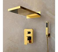 Gold Plated Solid Brass Rainfall Waterfall Bathroom Shower Hand 2 Functions Shower Mixer Bathroom Shower Sets