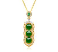 Gold Real Natural Jade Four Saisons Collier de Pendentif de Haricot, Collier élégant, Cadeau de Jade pour sa Bonne Fortune