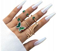 Gold RETRO PUNK VINTAGE 6-Piece RETRO PUNK RINGS Moth Green