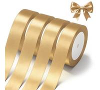 Gold Satin Ribbon 4 Rolls x 1 Inch Gold Wide Satin Fabric Ribbon for Gift Packaging, Christmas, Wedding, Flower Bouquet, Holiday Party, Invitation