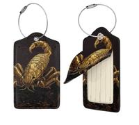 Gold Scorpion Lot de 4 étiquettes de bagage en cuir synthétique avec dos intégral pour bagages, étiquettes personnalisées pour sacs, étiquettes de valise avec boucle en métal, noir