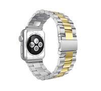 (Gold Silver, Multicolor) Luxury Three Beads Stainless Steel Watch Band Strap with Folding Clasp for Apple Watch Series 10 46m