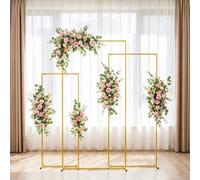 Gold Square Balloon Arch Stand 3 Pieces Metal Wedding Backdrop Frame Set 6.6FT+5.9FT+4.9FT Portable Rectangular Support Prop for Birthday Anniversary Celebration Doré