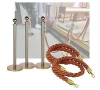Gold Stainless Steel Barrier Post Set With 1.5M Colorful Polyester Rope, 6 Pcs For Exhibitions, Weddings, And Events - Durable And Stylish Crowd Control Solution.-Brown Rope-3 PCS set w/2 rope