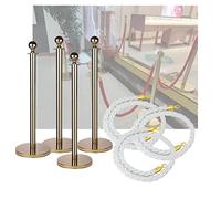 Gold Stainless Steel Barrier Post Set With 1.5M Colorful Polyester Rope, 6 Pcs For Exhibitions, Weddings, And Events - Durable And Stylish Crowd Control Solution.-White Rope-4 PCS set w/3 rope