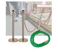 Gold Stainless Steel Barrier Post Set With 1.5M Colorful Polyester Rope, 6 Pcs For Exhibitions, Weddings, And Events - Durable And Stylish Crowd Control Solution.-Green Rope-2 PCS set w/1 rope