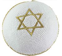 Gold Star of David Knitted Kippah Yarmulke Tribal Jewish Yamaka Kippa Israel by Body-Soul-n-Spirit Kippahs