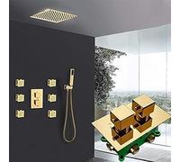 Gold Thermostatic Shower Finecets Set Set À 3 Voies Tapeur Thermostatique Doré Intégré À 6 Pcs Jets De Massage Ensemble De Douche De Bain-8 Pouces Set Complet,Ensemble Complet De 12 Pouces