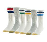 Gold Toe 656s Cotton Crew Athletic Socks, Multipairs Chaussettes, Rayure Blanc/Bleu Clair Assorti (6 Paires), L (Lot de 6) Homme