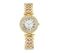 Gold Watch - Rinestone Women's Casual Wut Wristwatch, Roman Pattern Timepiece | Bracelet élégant pour dames, montre-bracelet tendance pour affaires, bureau et voyage, style femme, Doré, Consulte la