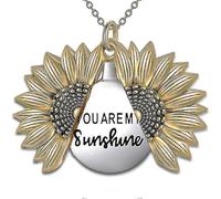 (GOLD)You Are My Sunshine Necklace - Sunflower Necklace Locket With Engraved Hidden Message Pendant For Women, Mother, Daughter