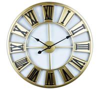 Gold1,24 Pouces Extra Large Carte du Monde Horloge Murale, métal Minimaliste Moderne Silencieux sans tic-tac Horloge Ronde pour Salon, Chambre à Coucher, Bureau, Cuisine, Chiffres Romains