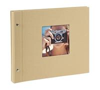 goldbuch Bella Vista 26 646 Album photo à vis Beige 30 x 25 x 2 cm Album photo 40 pages blanches Album photo en lin avec fenêtre découpée Marron clair