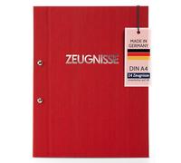 Goldbuch 36001 Chemise pour certificats - Format A4 - Avec fermeture à vis et 12 pochettes transparentes - Extensible avec couverture texturée en lin - Rouge - 31 x