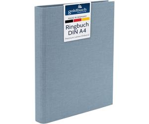 goldbuch 37 213 Summertime Classeur à anneaux A4, bleu-gris, 32 x 27,5 x 4,5 cm, classeur avec mécanisme à 4 anneaux et étrier de serrage, format A4, classeur à anneaux en lin, gris clair