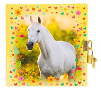 goldbuch 44 117 Chiara, motif cheval, carnet avec cadenas et 2 clés, dimensions 16,5 x 16,5 x 1,5 cm, journal 96 pages blanches blanches, couverture en impression d'art, livre pour notes en jaune