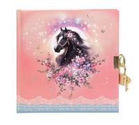 goldbuch 44 141 Luna Journal intime pour enfant, avec 96 pages, bloc-notes verrouillable, avec cadenas et 2 clés, couverture imprimée, env. 16,5 x 16,5 cm, motif de chevaux avec fleurs, rose