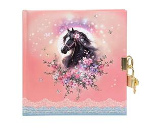 goldbuch 44 141 Luna Journal intime pour enfant, avec 96 pages, bloc-notes verrouillable, avec cadenas et 2 clés, couverture imprimée, env. 16,5 x 16,5 cm, motif de chevaux avec fleurs, rose