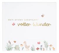 goldbuch 513 - Journal de bébé - Avec 100 pages illustrées - Couverture avec gaufrage doré et motif prairie - Blanc - Environ 24,5 x 22,5 x 3,5 cm