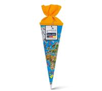 goldbuch 93070 Pochette surprise pour frères et sœurs avec motif carte du monde, 35 cm, en carton verni, emballage cadeau pour de nombreuses occasions, pochette frères et sœurs pour la rentrée des classes.