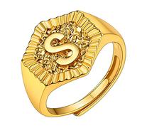 GoldChic Bague Acier Petit Lettre S Femme Reglable Hexagone Plaque Or Alliance Ouvert Fine Fille Initiale S Cercle Doigt Souple Alphabet Annulaire Index Auriculaire Cadeau Mamie Copine Amie BFF