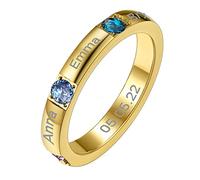 GoldChic Bague Améthyste Fine Acier 1 Prénom Femme Anneau Alliance Annulaire Pierre Zircon Fille Cercle Doigt Souple Index Auriculaire Personnaliser Soeur Copine Amie BFF