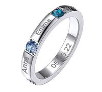 GoldChic Bague Aquamarine Acier Femme Anneau 2 Prénoms Fine Fille Pierre Zircon Cercle Doigt Souple Annulaire Index Auriculaire Cadeau Mamie Copine Amie BFF
