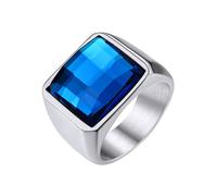GoldChic Bague Homme Acier Grande Pierre Bleu 15 * 15 mm 54 Petit Anneau Chevaliere Zircon Inoxydable Bagues Garcon Zirconium Bijoux Index Annulaire Auricualire