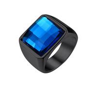 GoldChic Bague Homme Acier Noir Plaque 69 Grande Pierre Bleu 15 * 15 mm Petit Anneau Chevaliere Zircon Inoxydable Bagues Garcon Zirconium Bijoux Pouce Index Annulaire