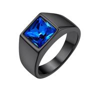 GoldChic Bague Homme Acier Noir Plaque 72 Pierre Bleu Petit Anneau Chevaliere Zircon Inoxydable Bagues Garcon Zirconium Bijoux Pouce Index Annulaire