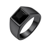 GoldChic Bague Homme Acier Noir Plaque 72 Pierre Noir Petit Anneau Chevaliere Zircon Inoxydable Bagues Garcon Zirconium Bijoux Pouce Index Annulaire